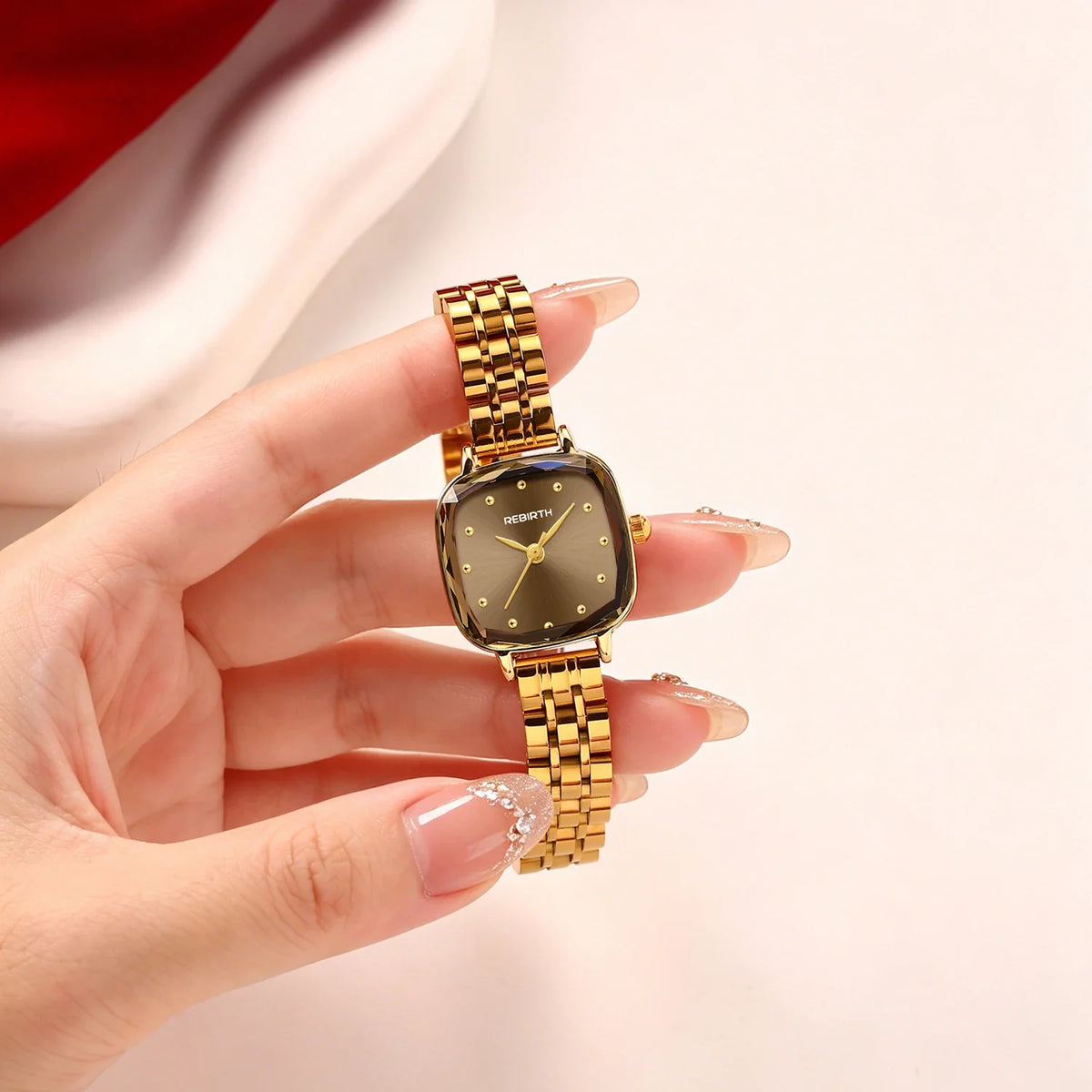 REBIRTH Women's Retro Square Quartz Watch – Steel Strap