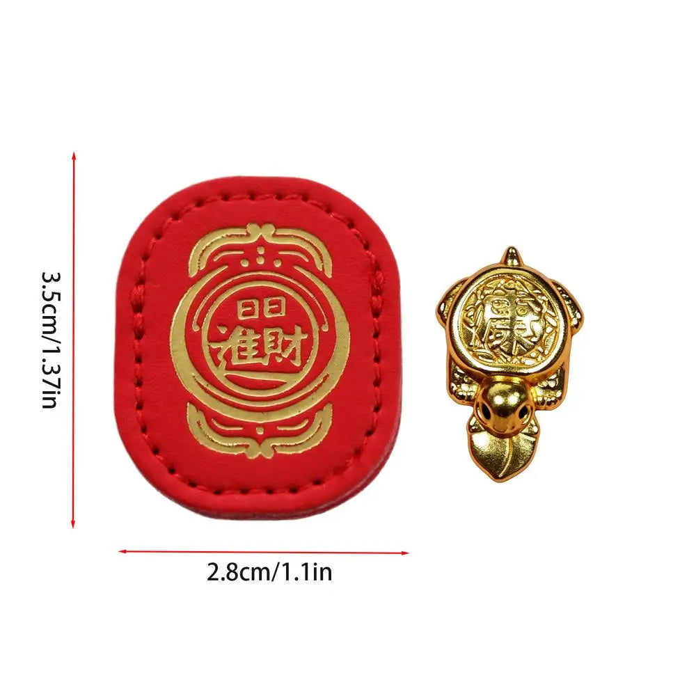 Golden Fortune Turtle Charm with Leather Sleeve | Wallet & Desk