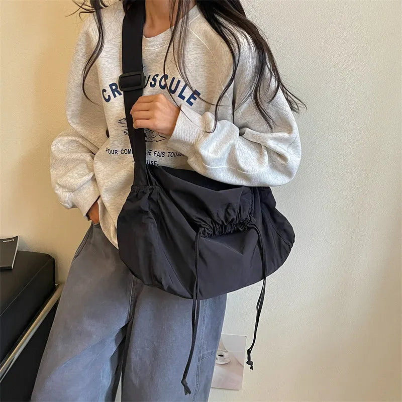 Women's Drawstring Crossbody Bucket Bag – Foldable & Spacious
