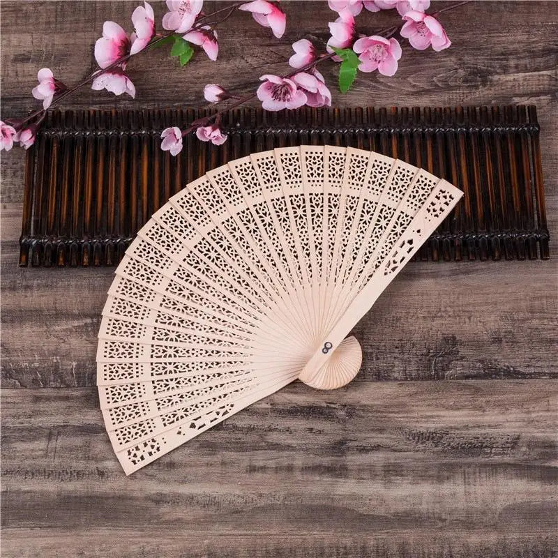 Hollow-Carved Wood Folding Fan – Wedding Favor & Home Décor