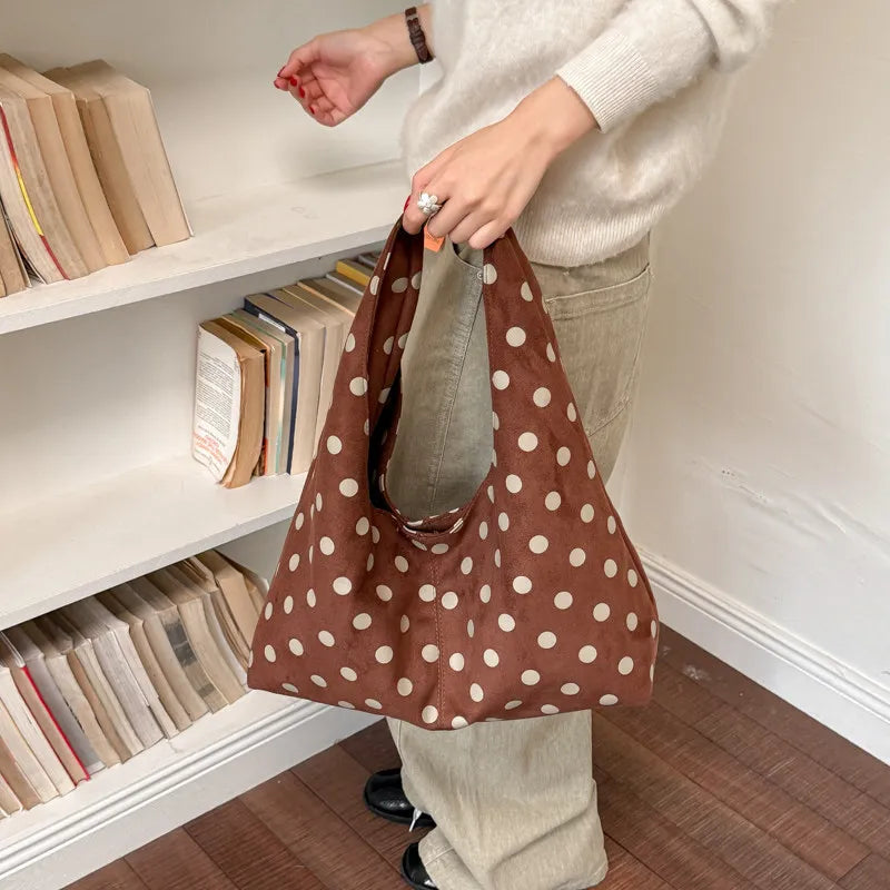 Nixie Faux Suede Polka Dot Tote Bag – Large Shoulder Bag