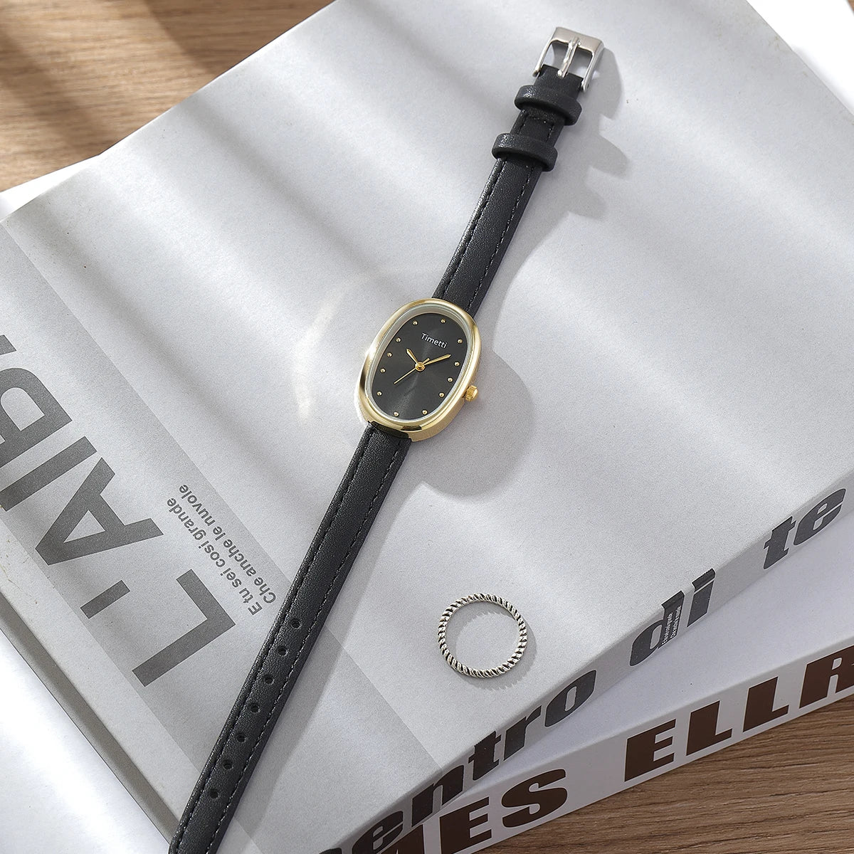 Timetti Women's Retro Square Quartz Watch | Leather Strap