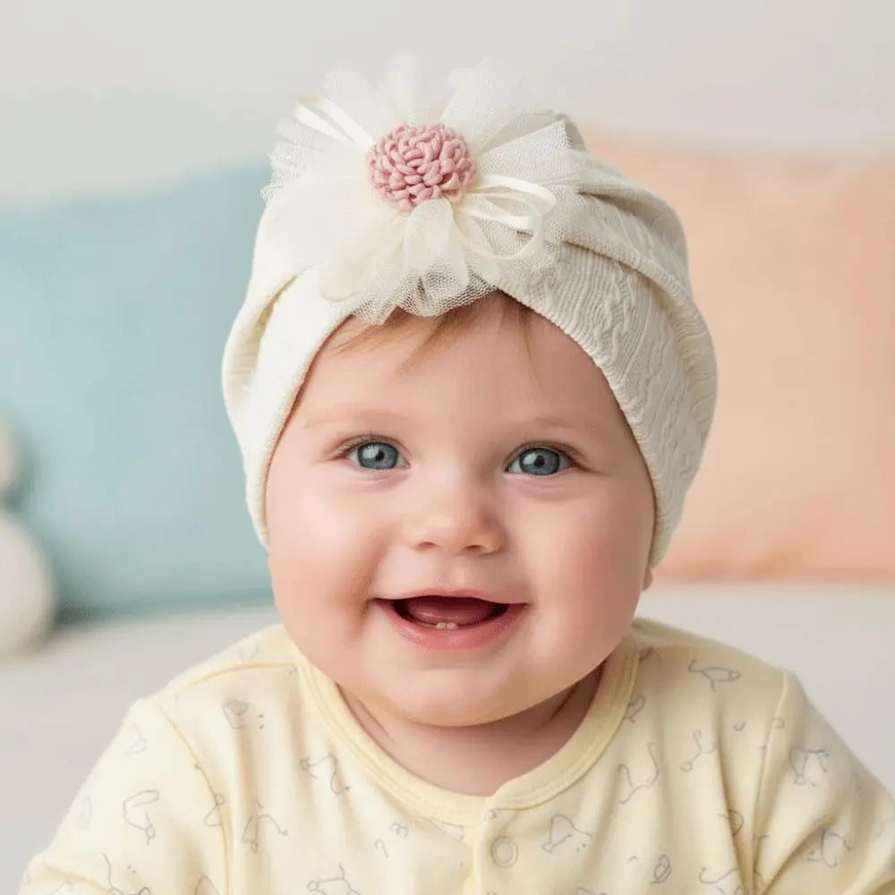 Soft Cotton Infant Turban Hat – Elastic Flower Baby Headscarf