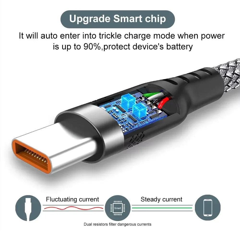 USB-C 6A Fast Charging Cable 1M–8M | Nylon Braided Type-C Cord