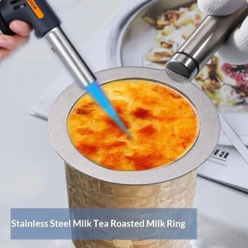 Stainless Steel Brûlée Ring – S/M/L for Desserts & Milk Tea