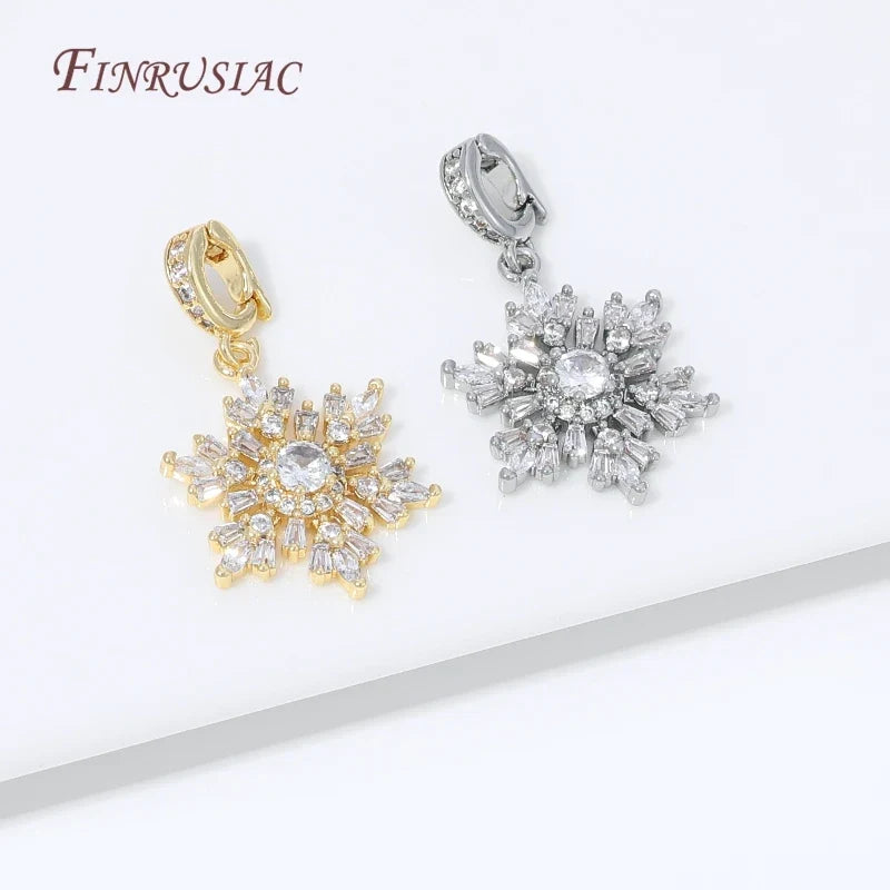 18K Gold Plated Snowflake Charm | Cubic Zirconia DIY Pendant