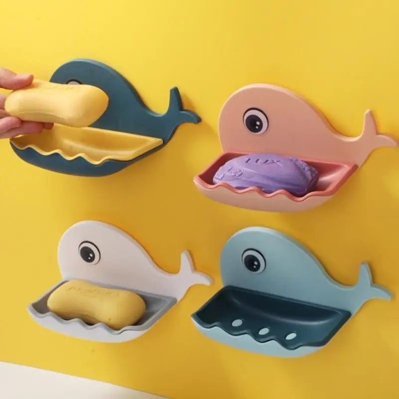 Whale-Shaped No-Drill Adhesive Soap Dish with Drainage
