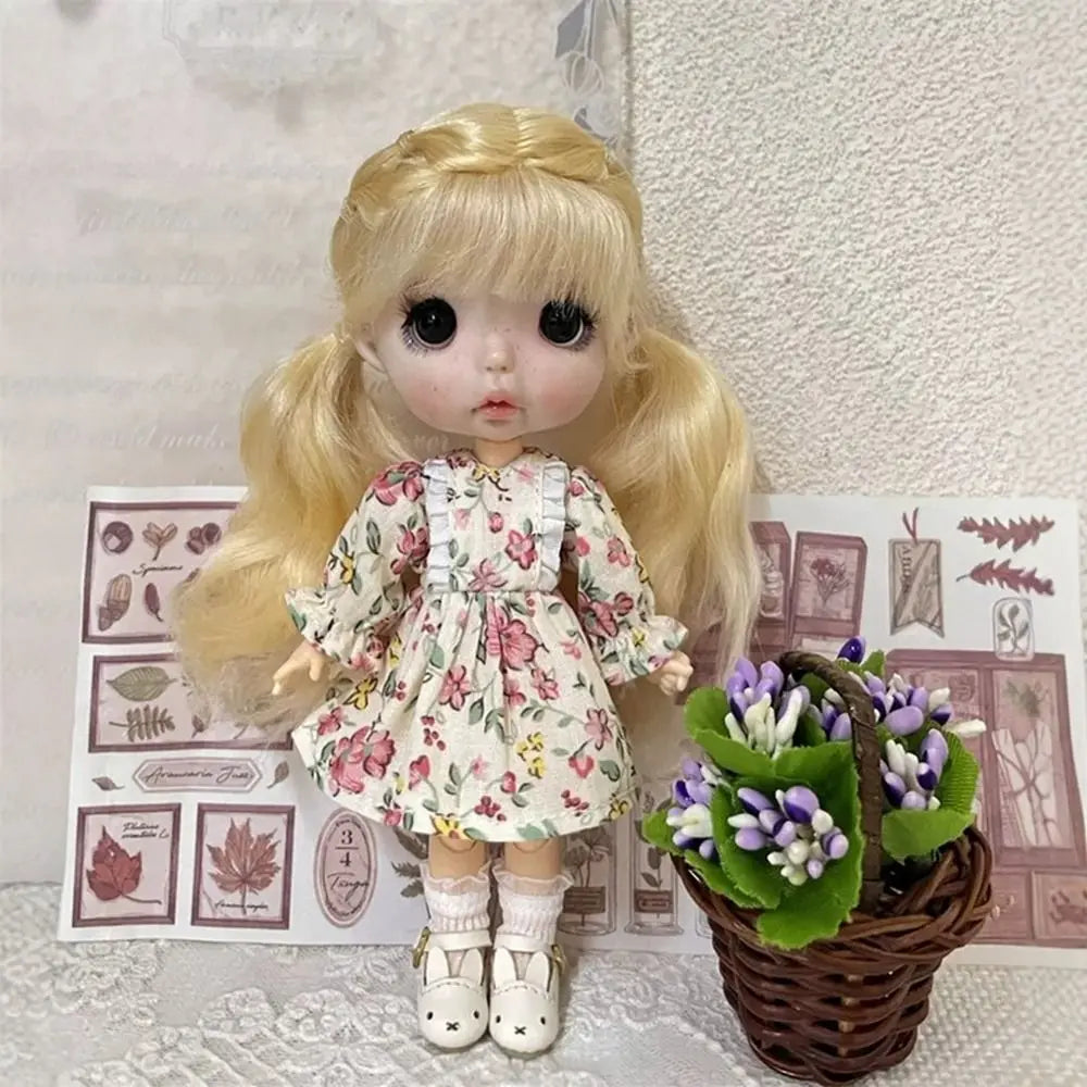 Printed Long Sleeve Doll Dress – 1/12 BJD OB11 Clothes