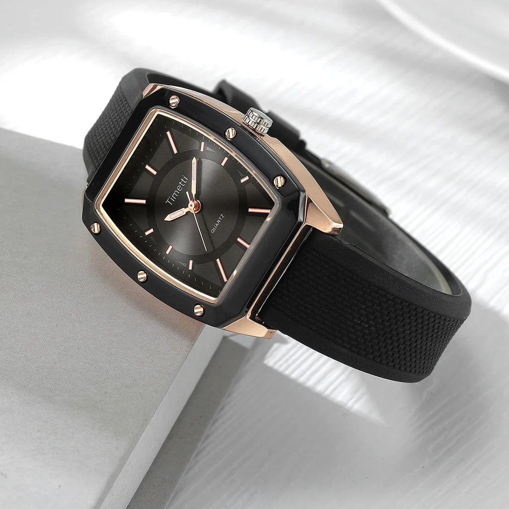 Timetti Square Quartz Watch – Silicone Strap Casual Style