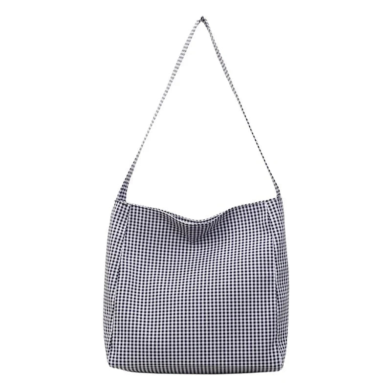 Women's Plaid Canvas Tote Bag – Large Capacity Shopping Bag