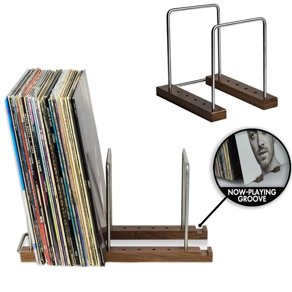 Solid Walnut Vinyl Record Stand – Adjustable CD & Record Holder
