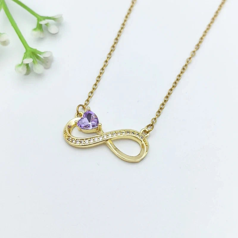 Infinity Zircon Pendant Necklace – Gold Stainless Steel Choker
