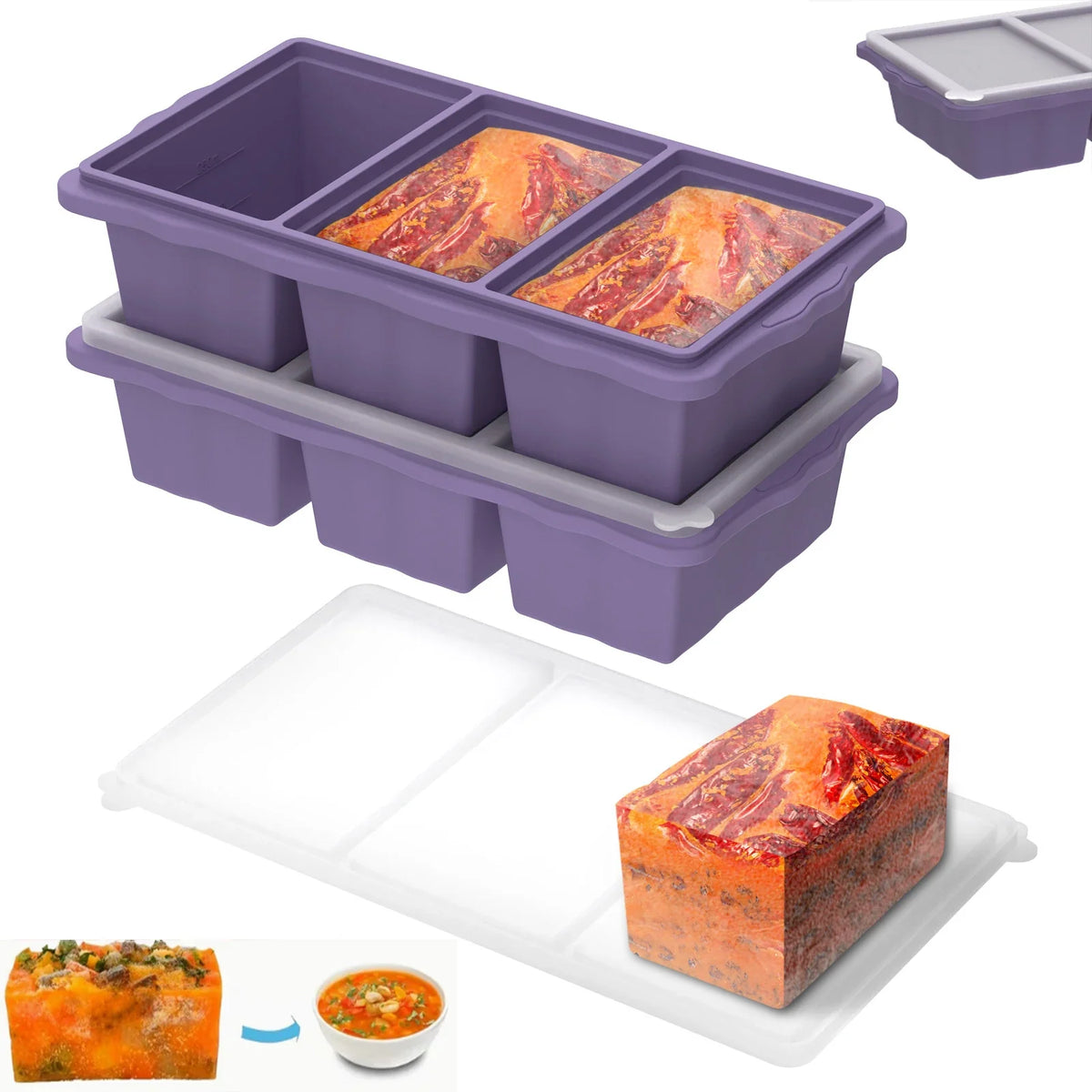 Silicone Freezer Tray with Lid – 3-Cup Soup & Meal Prep Mold