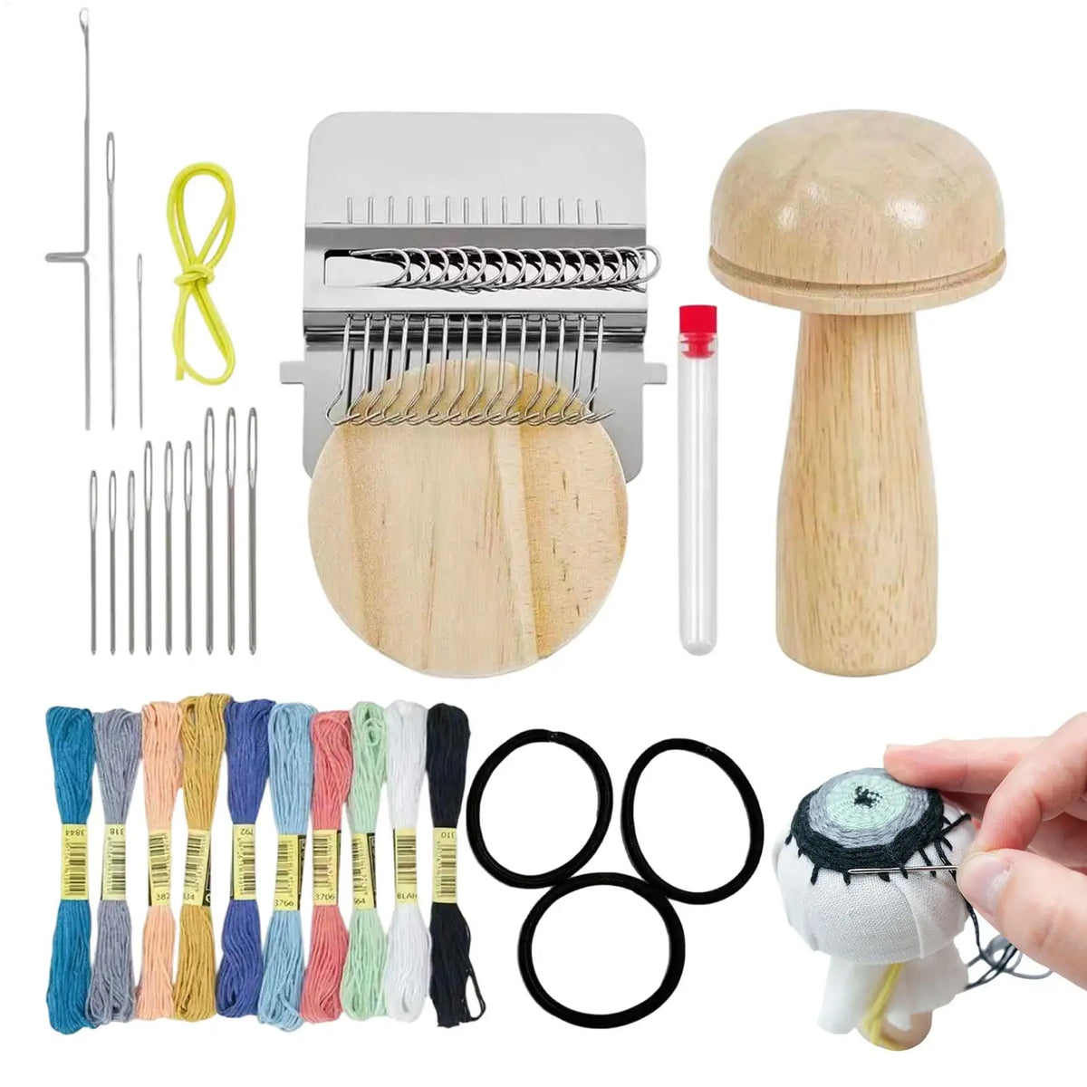 Mushroom Darning Loom Kit – Wood Weaving Fabric Repair Set