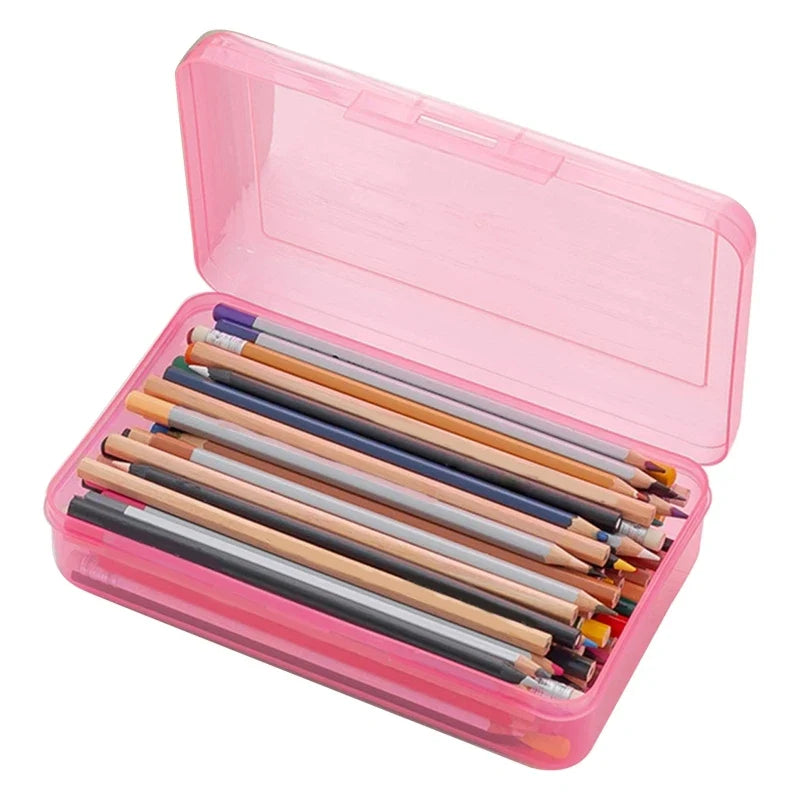 Transparent Hard Plastic Pencil Box – Stackable Large Capacity