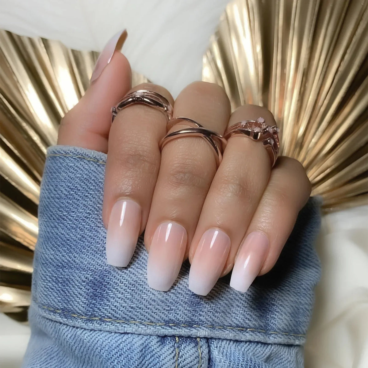 French Ombré Press-On Nails with Rhinestones, L Size 24Pcs – Nixie