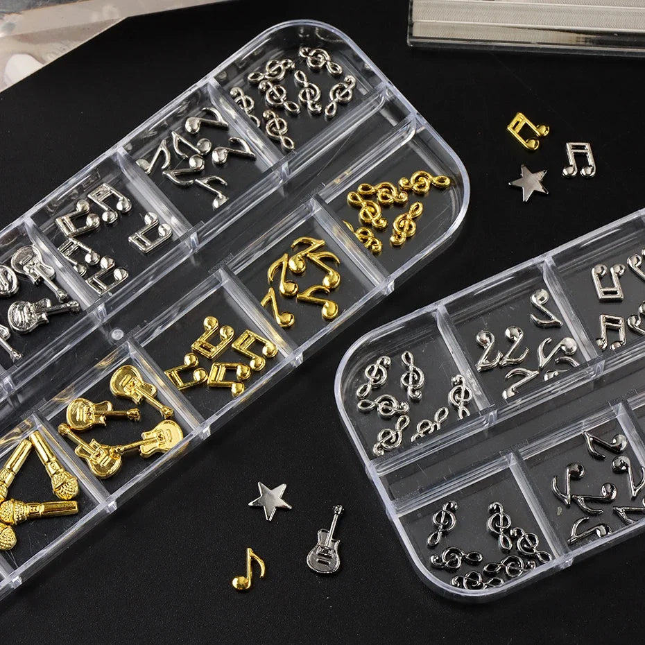Music Punk Nail Art Charms Set – Guitar, Notes & Mic | 12 Grids