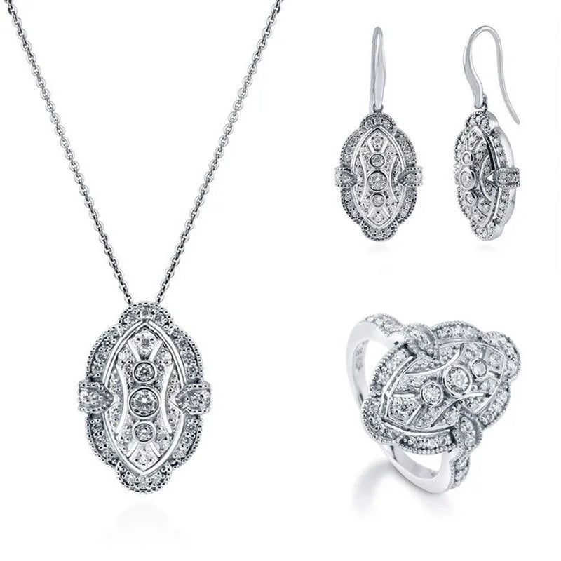 Women's Crystal Necklace Earrings Ring Set – Bridal Jewelry Gift