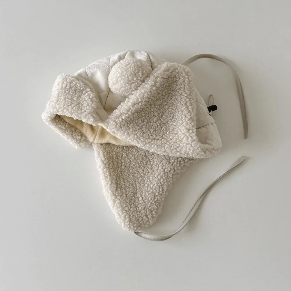 Toddler Lamb Fleece Ear Flap Beanie – Windproof Winter Hat