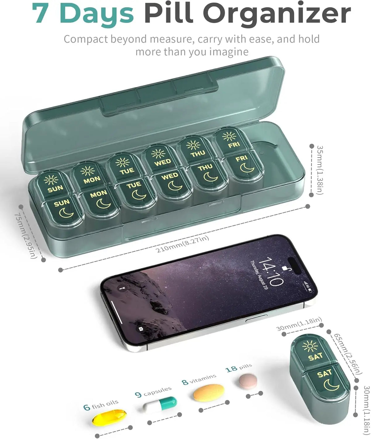 7-Day AM/PM Pill Organizer – 14-Compartment Weekly Pill Box