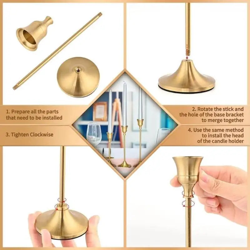 3PCS Metal Taper Candle Holders Set – Antique Gold Candlesticks
