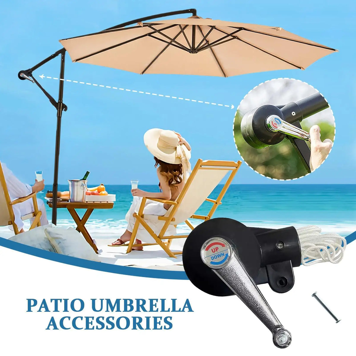 Outdoor Umbrella Crank Replacement – Anti-Slip Handle & Cord