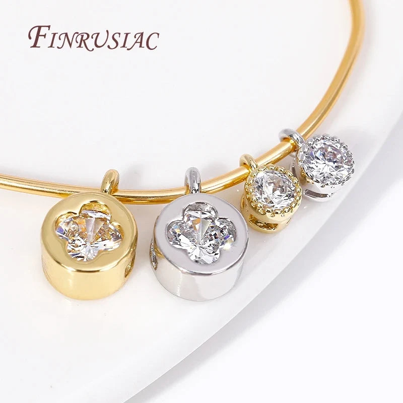18K Gold Plated Zircon Round Charm Pendants | DIY Jewelry