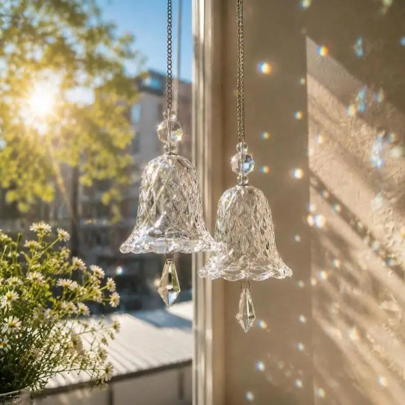 Crystal Glass Bell Wind Chime Prism Suncatcher Boho Decor