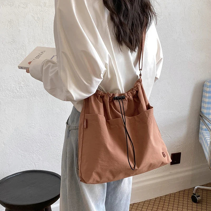 Women's Canvas Drawstring Bucket Bag – Large Capacity & Lightweight