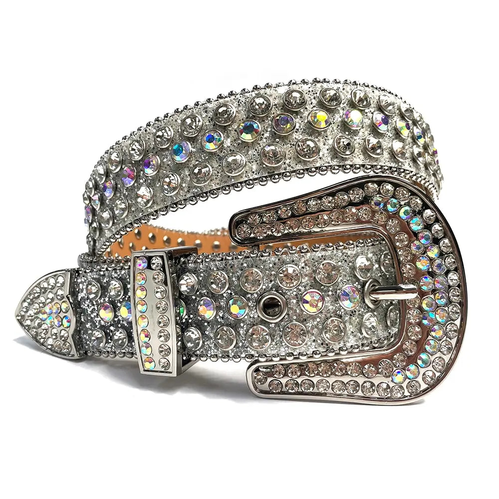 Women's Wide Rhinestone Belt – Luxury Faux Leather & Alloy Buckle