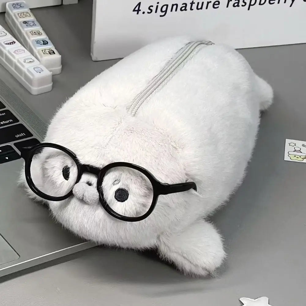 Cute Seal Plush Pencil Case – Large Capacity Stationery Bag