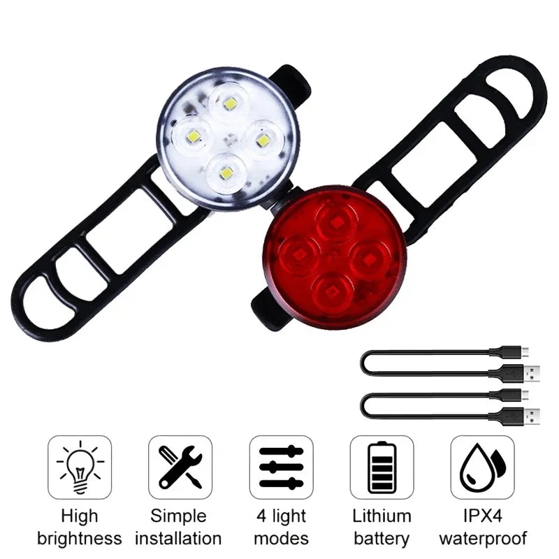 USB Rechargeable Bike Light Set – Waterproof LED Front & Rear