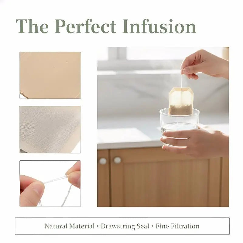 100 Pcs Natural Drawstring Tea Filter Bags – Wood Pulp Sachets