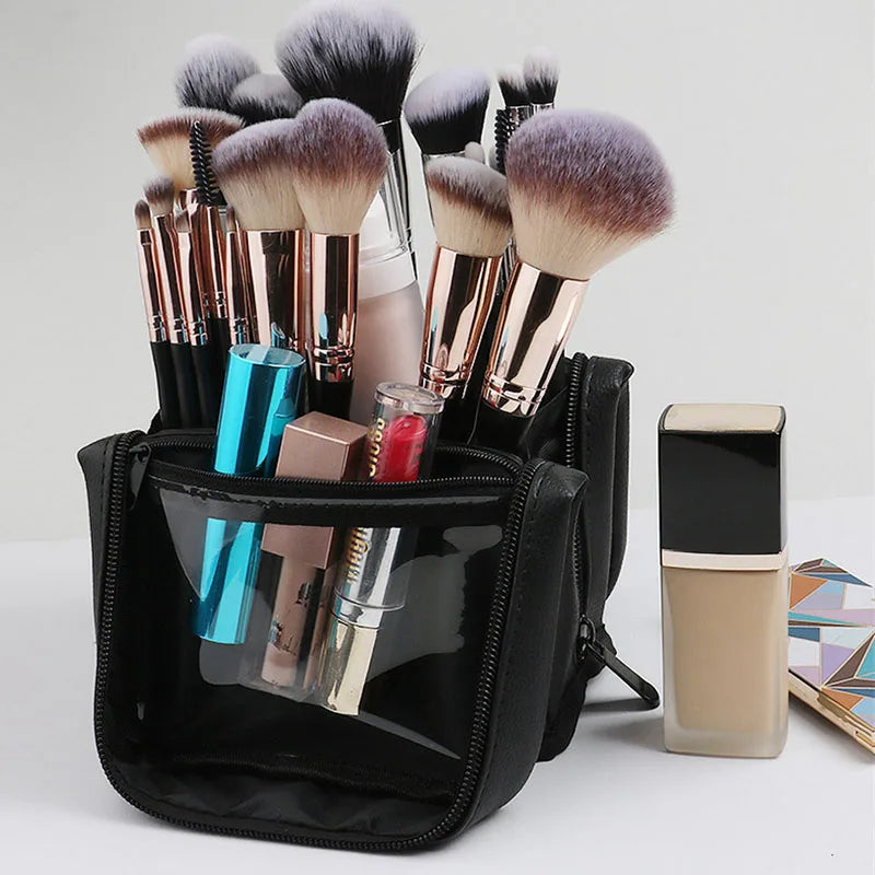 Leather Makeup Brush Organizer Bag – Large Stand-Up Storage