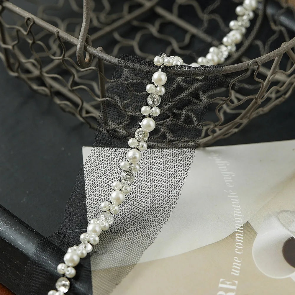 Pearl Beaded Rhinestone Lace Trim Ribbon for DIY Sewing