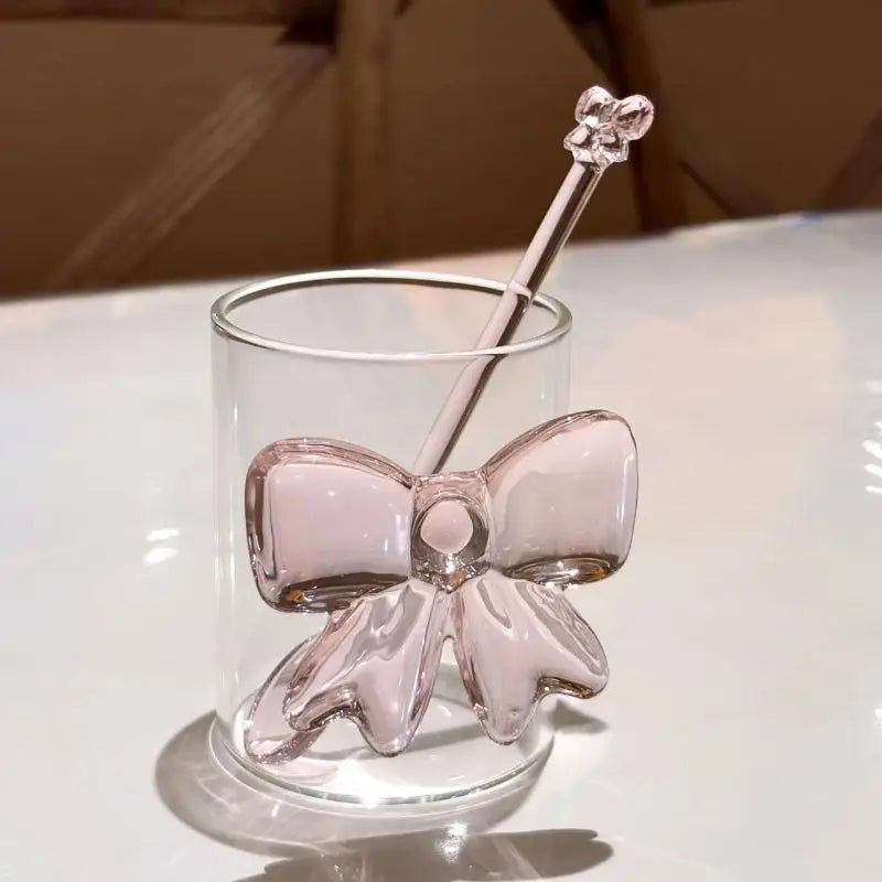 Pink Bow Glass Coffee Spoon – Long Handle Stirring Teaspoon