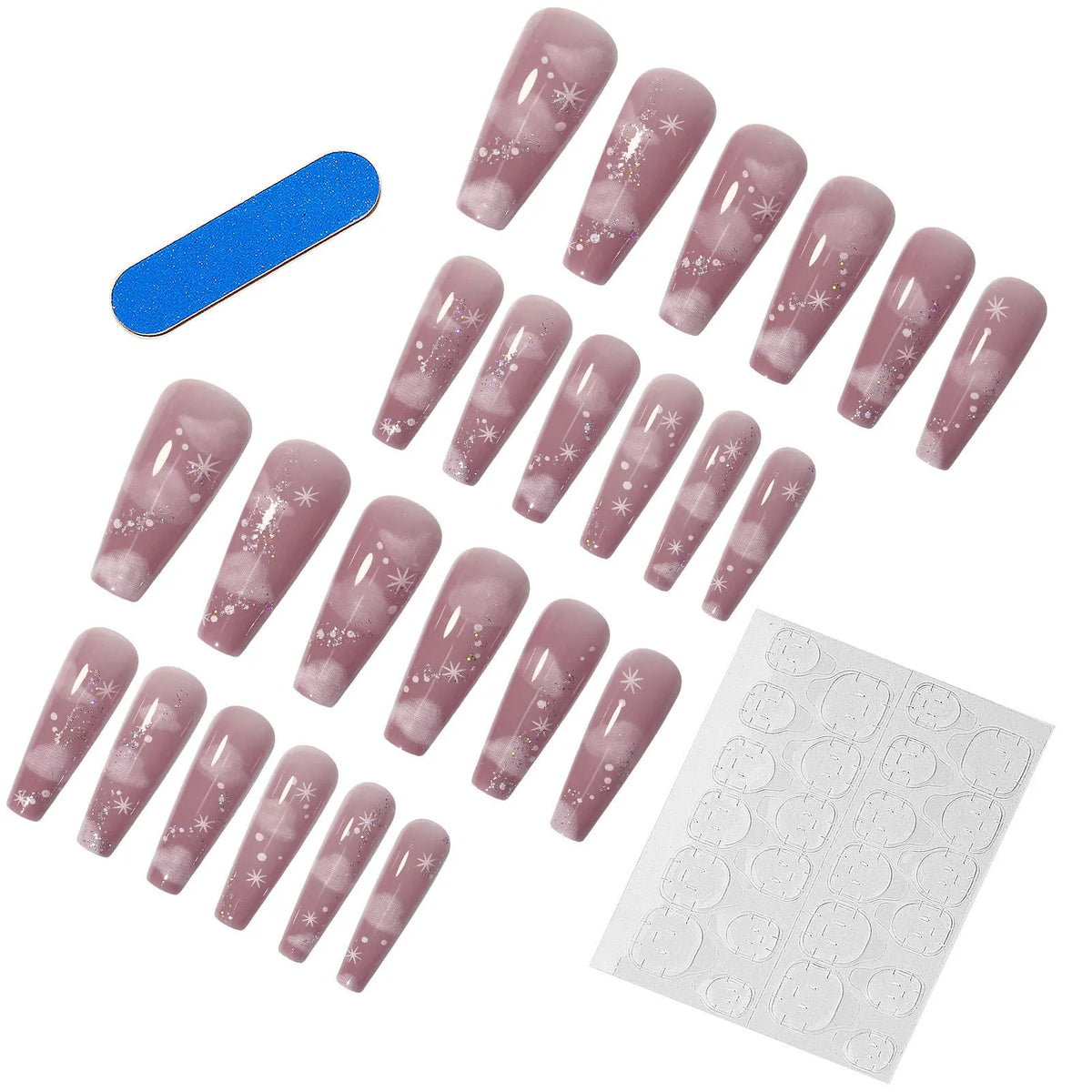 Ballet Cloud False Nails Nude Pink L – Glass Rhinestone Tips
