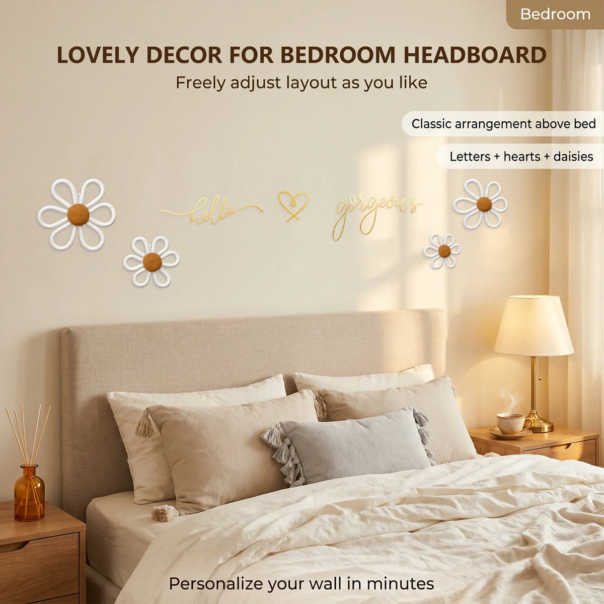 Hello Gorgeous Metal Wire Wall Decor Set | Boho Daisy Art
