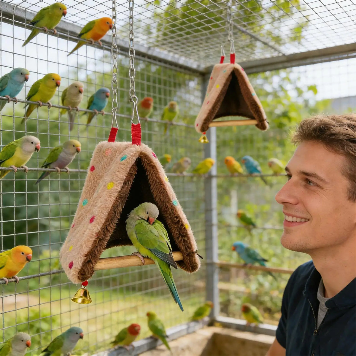 Triangular Bird Hammock Nest – Cozy Perch Swing for Cage