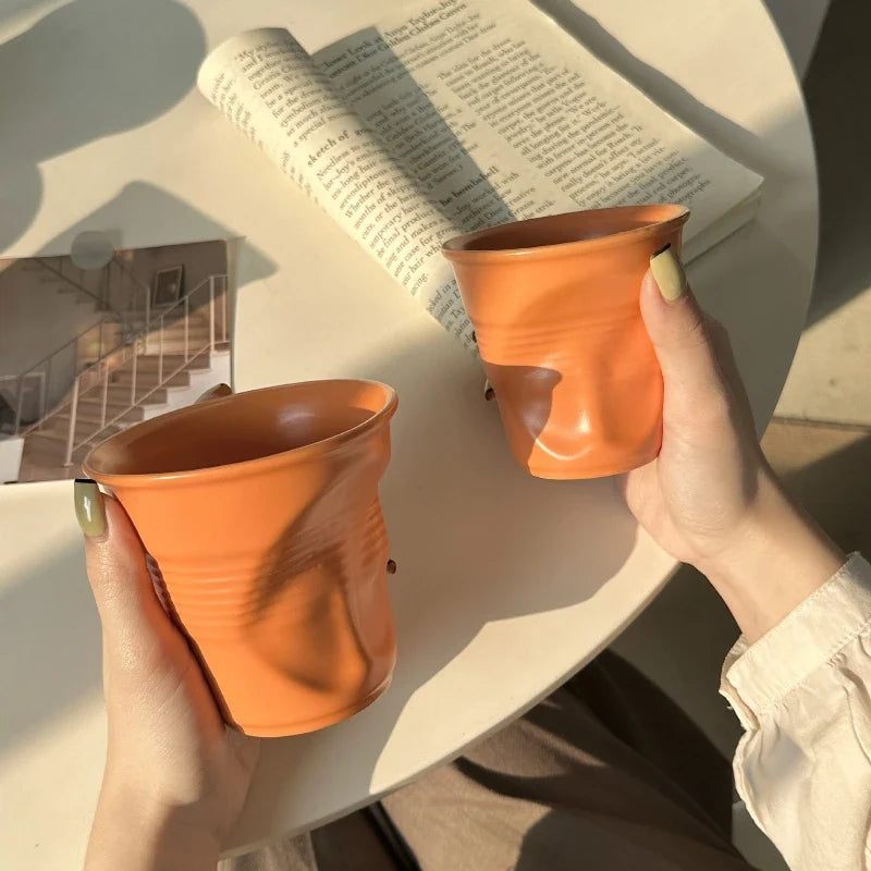 Colorful Wrinkle Ceramic Coffee Cup | Handcrafted Mug 150–400ml