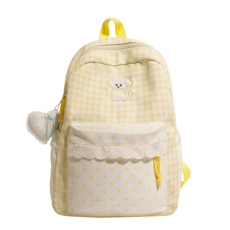 Cute Plaid Polka Dot Backpack – Large Capacity Lightweight
