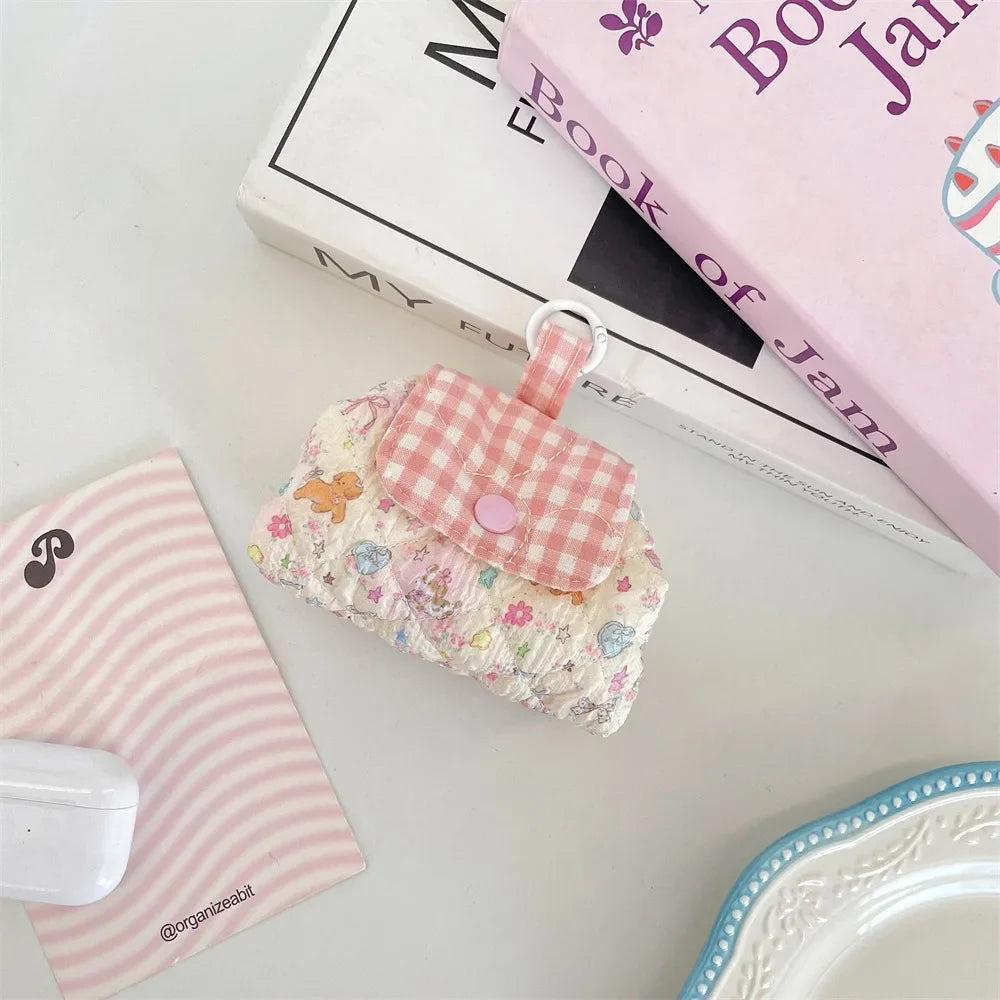 Mini Quilted Makeup Bag – Kawaii Snap Closure Cosmetic Pouch