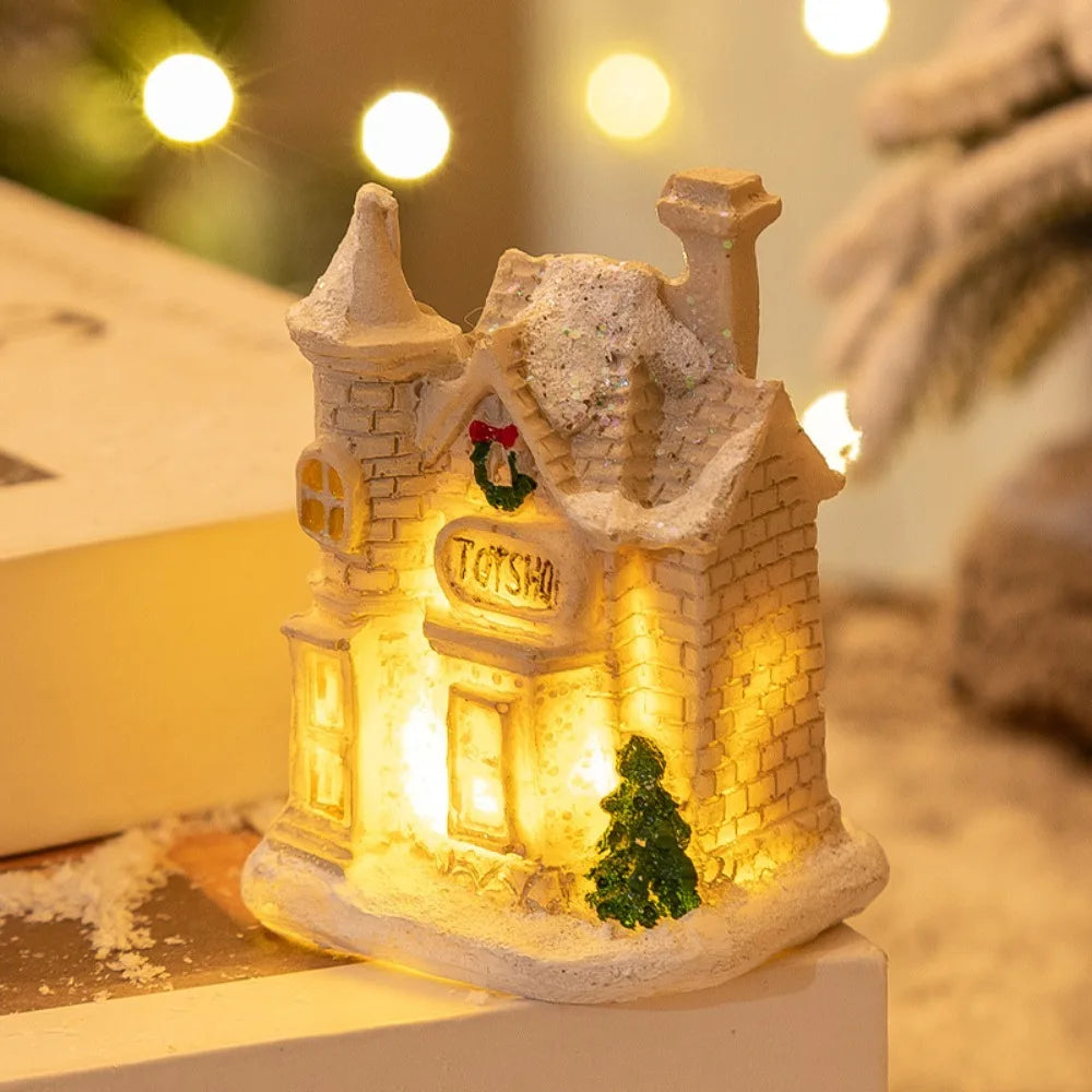 LED Miniature Christmas Village House Resin Ornament Decor