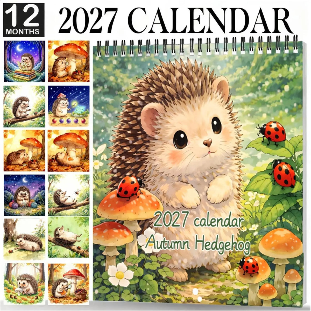 2027 Hedgehog Wall Calendar – Forest Theme Home & Office