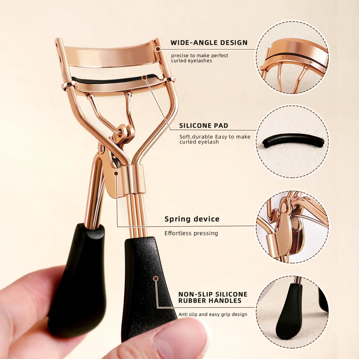 Portable Stainless Steel Eyelash Curler + 15 Silicone Pads