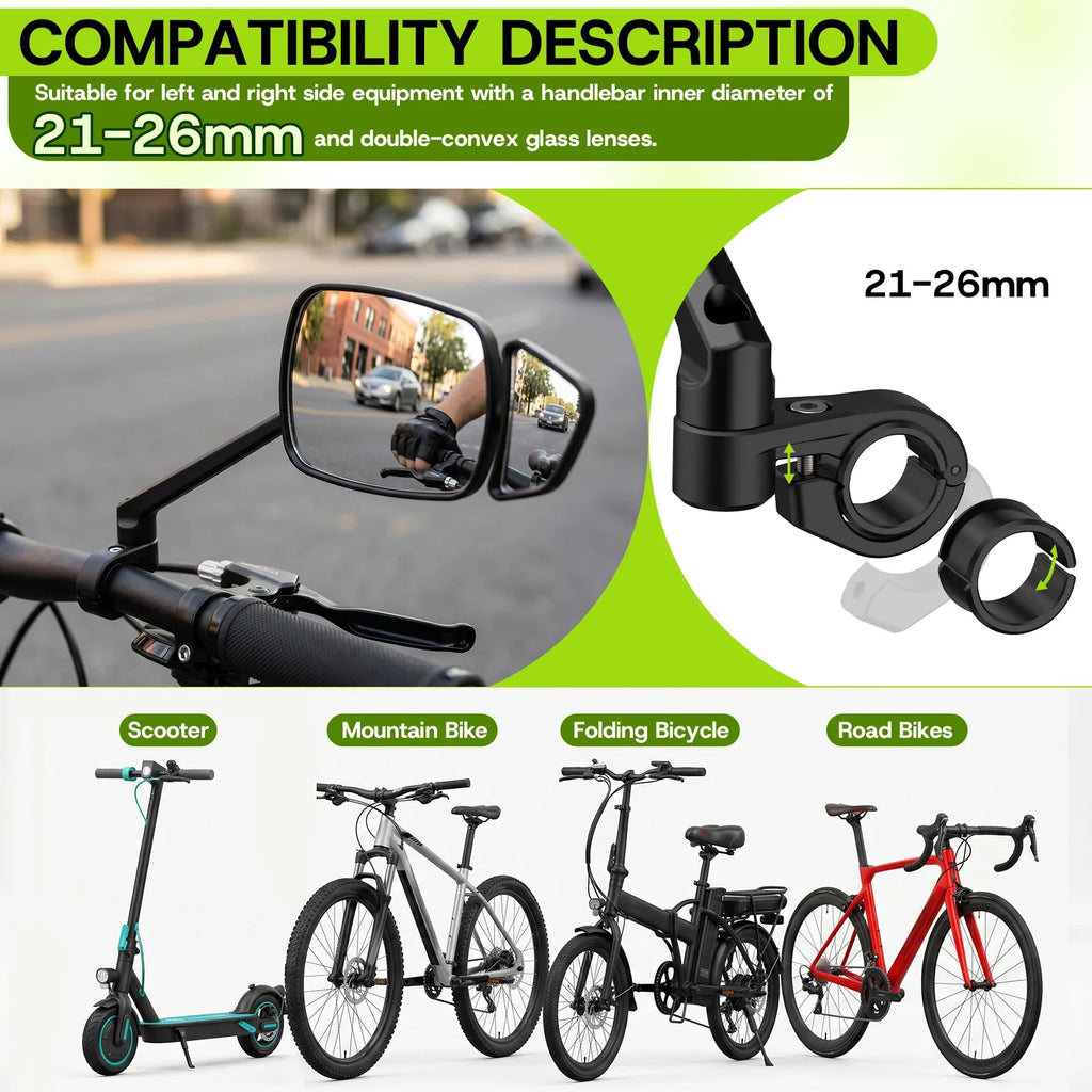 BUCKLOS 360° Adjustable Wide-Angle Bike Handlebar Mirror