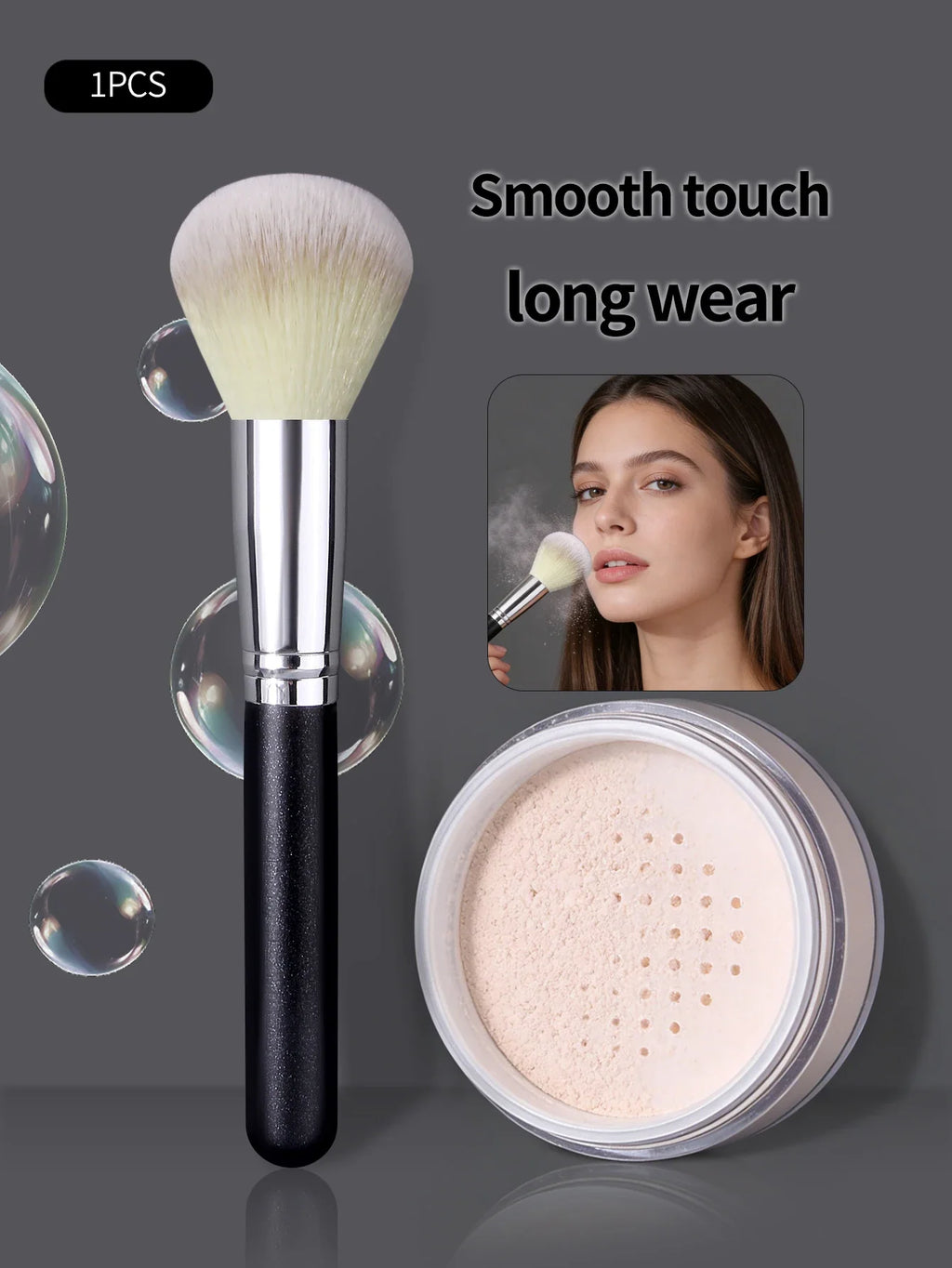 Three-Color Blush & Contour Brush – Wood Handle Makeup Tool