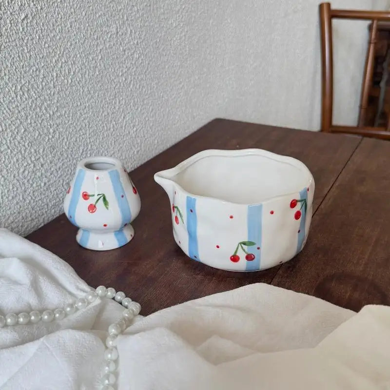Handcrafted Ceramic Mixing Bowl Set with Pour Spout & Insert