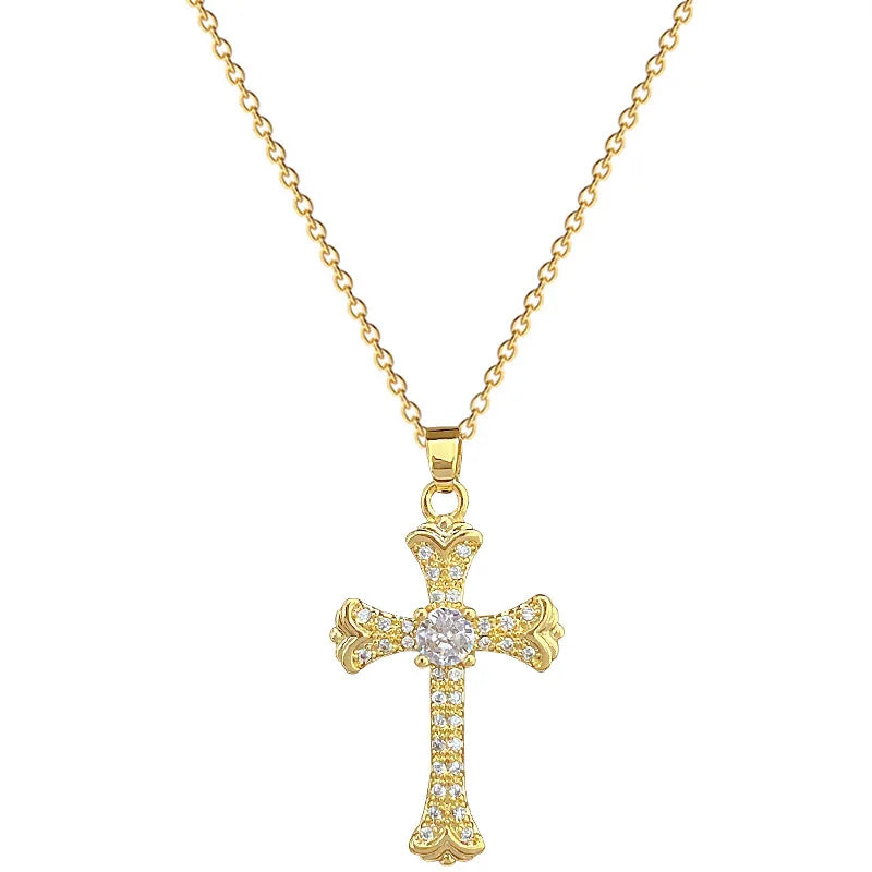 Women's Gold Cross Pendant Necklace – Stainless Steel Choker