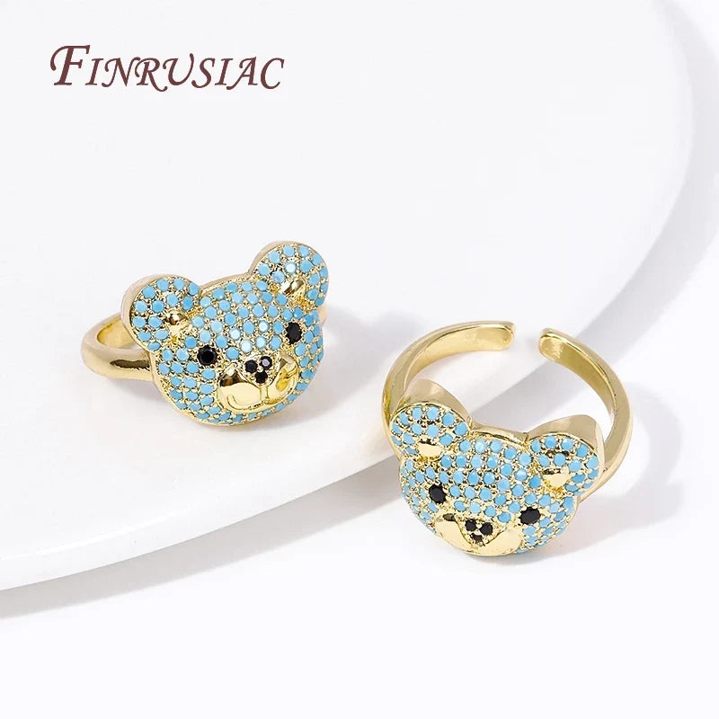 18K Gold Plated Zircon Bear Ring – Adjustable Open Ring